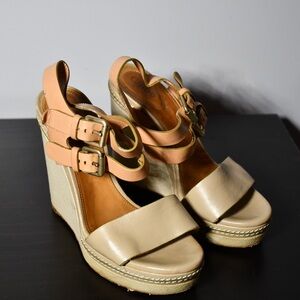 Chloe Cream and Tan Wedge Sandals
